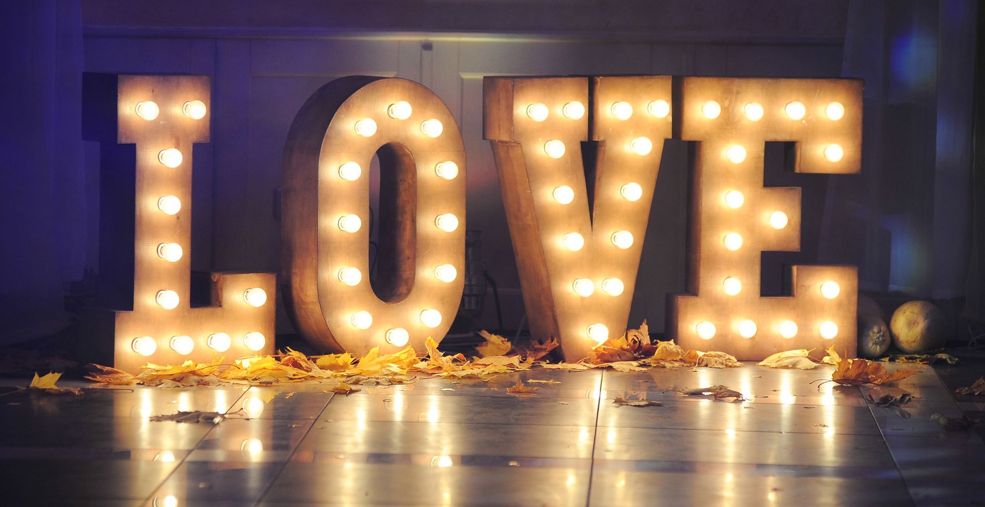 Carnival light up lights that spell out love as a valentine's day decoration