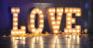 Carnival light up lights that spell out love as a valentine's day decoration