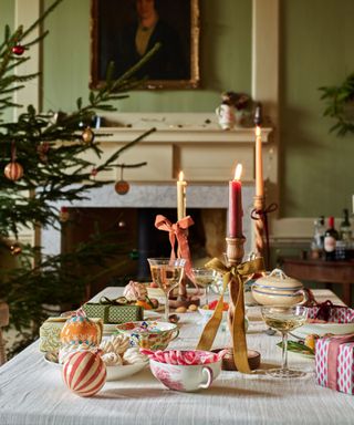 Decorated dining table with festive accents