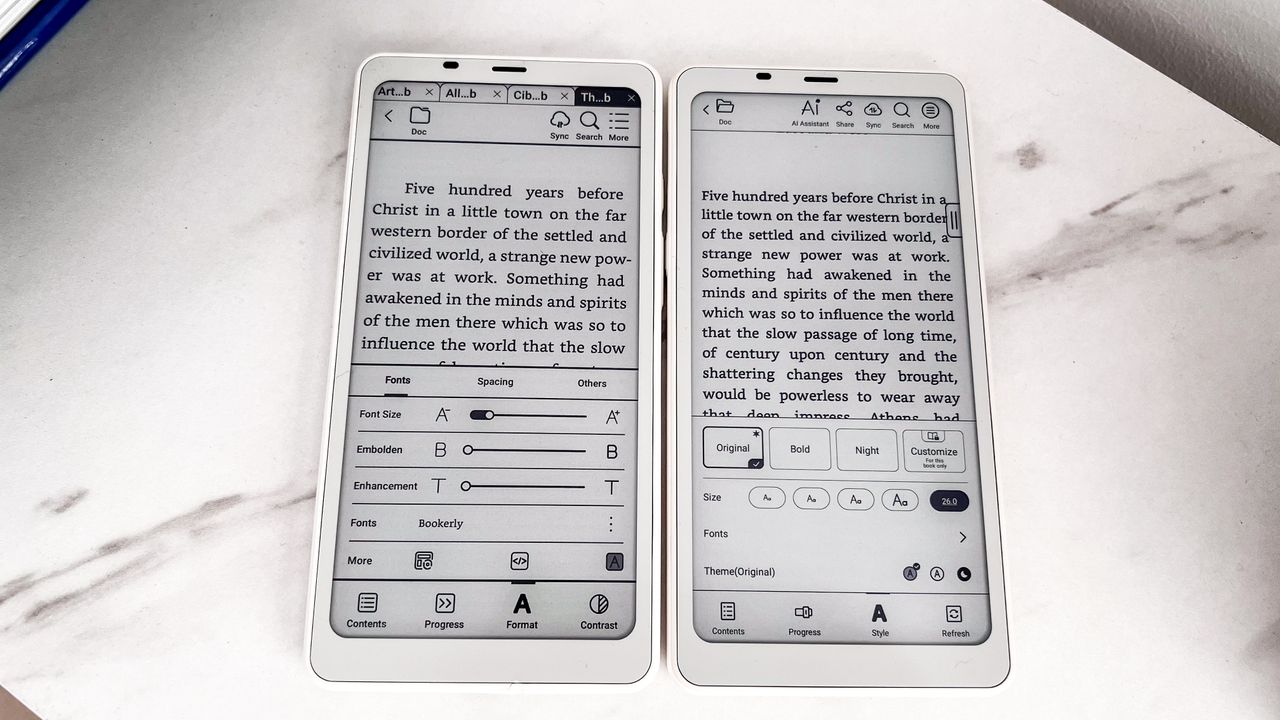 The different page styling setups on the Onyx Boox Palma 2 and the Onyx Boox Palma