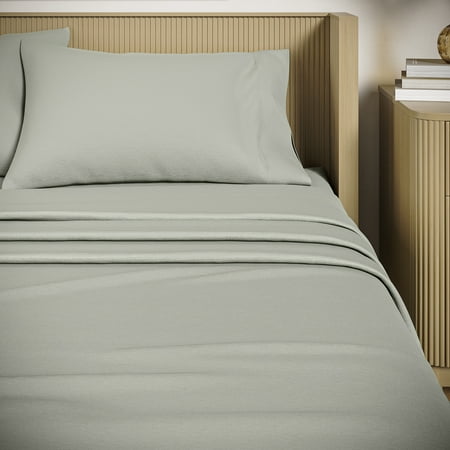 Beautiful Solid 4-Piece 100% Cotton Percale Sage Green Sheet Set, Full by Drew Barrymore