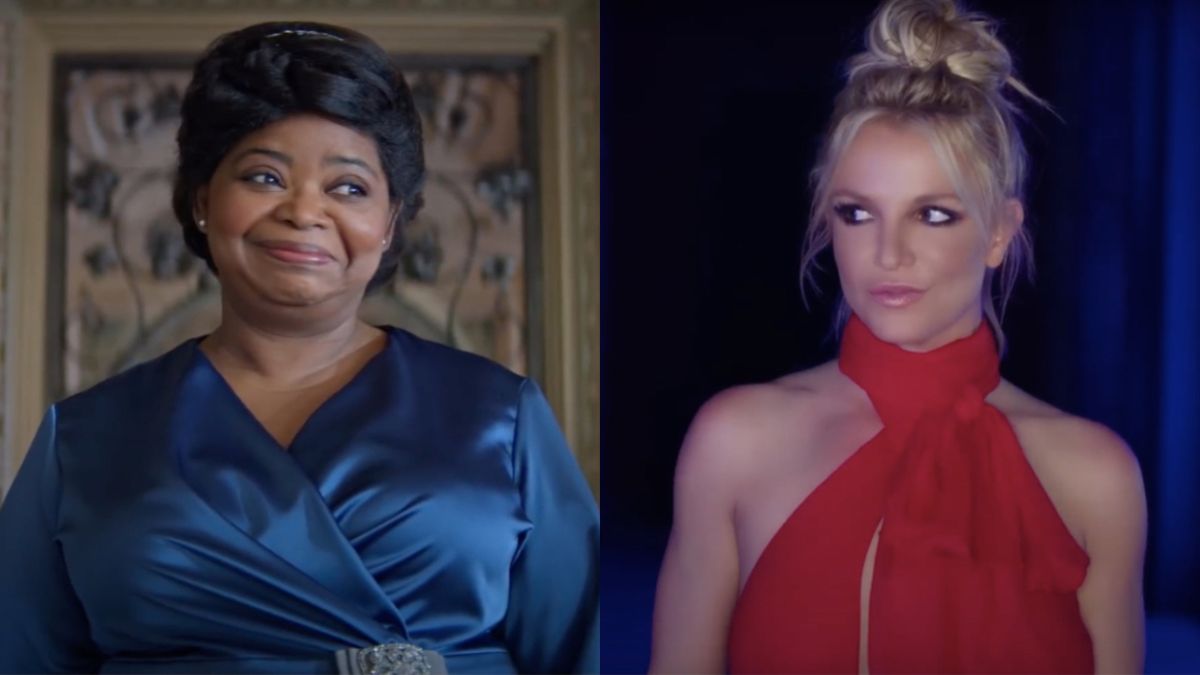 Octavia Spencer in Self Made, Britney Spears in &quot;Slumber Party&quot; music video (side by side) 