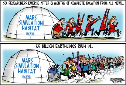 Political cartoon World news science Mars