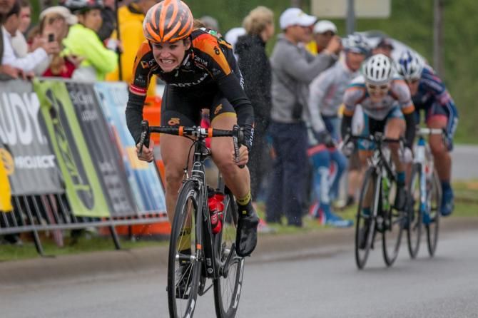 Joelle Numainville launched a dominating sprint to win stage three, several bike lengths ahead of her closest rivals.