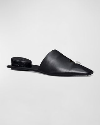 Leather Toe-Ring Ballerina Mules