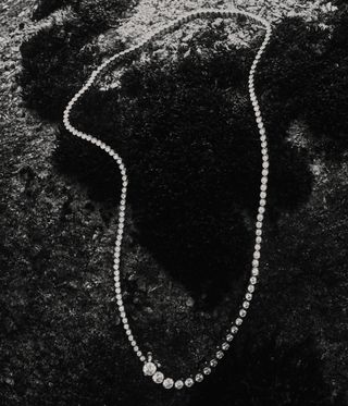 black and white image of diamond necklace