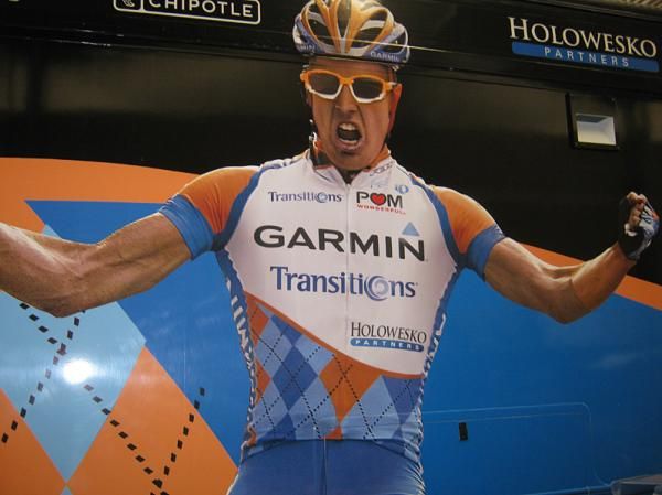 The strikingly designed Garmin-Transitions equipment truck.