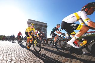 PARIS FRANCE JULY 18 Tadej Pogaar of Slovenia and UAETeam Emirates Yellow Leader Jersey during the 108th Tour de France 2021 Stage 21 a 1084km stage from Chatou to Paris Champslyses Arc De Triomphe Paris City LeTour TDF2021 on July 18 2021 in Paris France Photo by Chris GraythenGetty Images