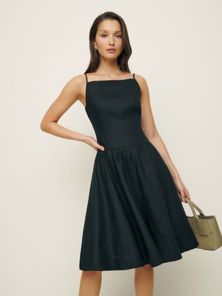 black linen sleeveless dress