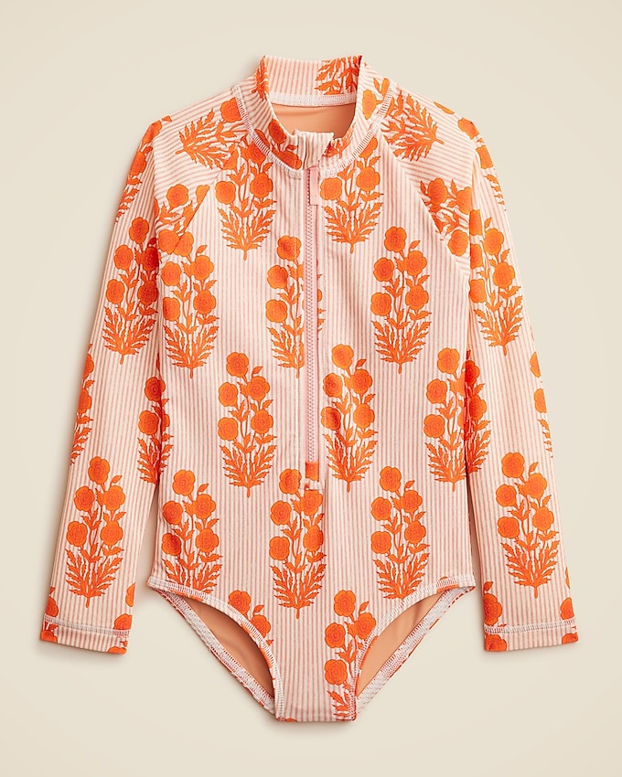 Sz Blockprints™ X Crewcuts Zip-Up Rash Guard One-Piece Swimsuit