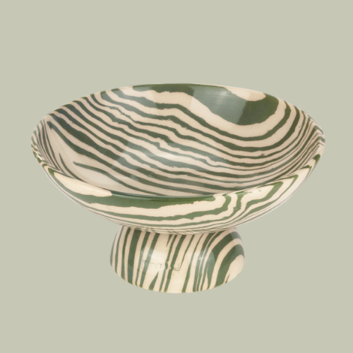 Green &amp;amp; White Medium Marble Shorty Chalice Bowl