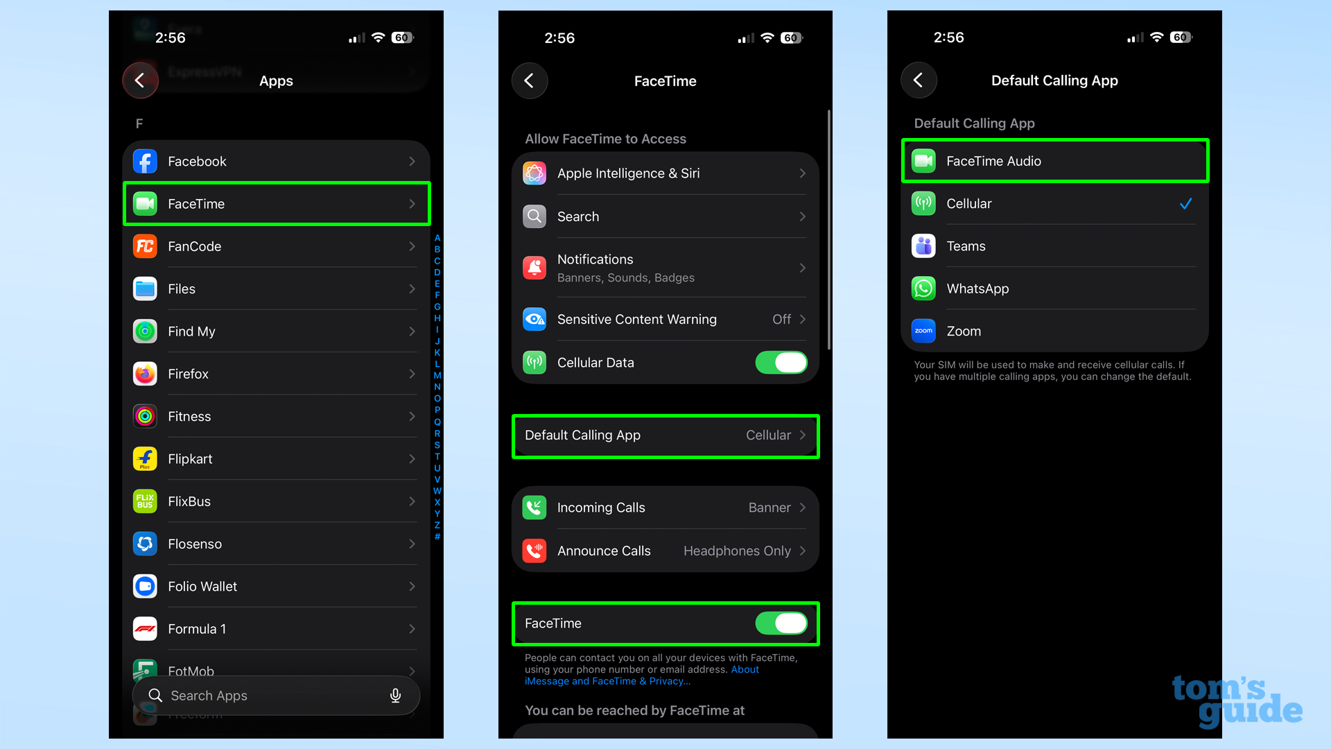 FaceTime Audio's location in iOS Settings