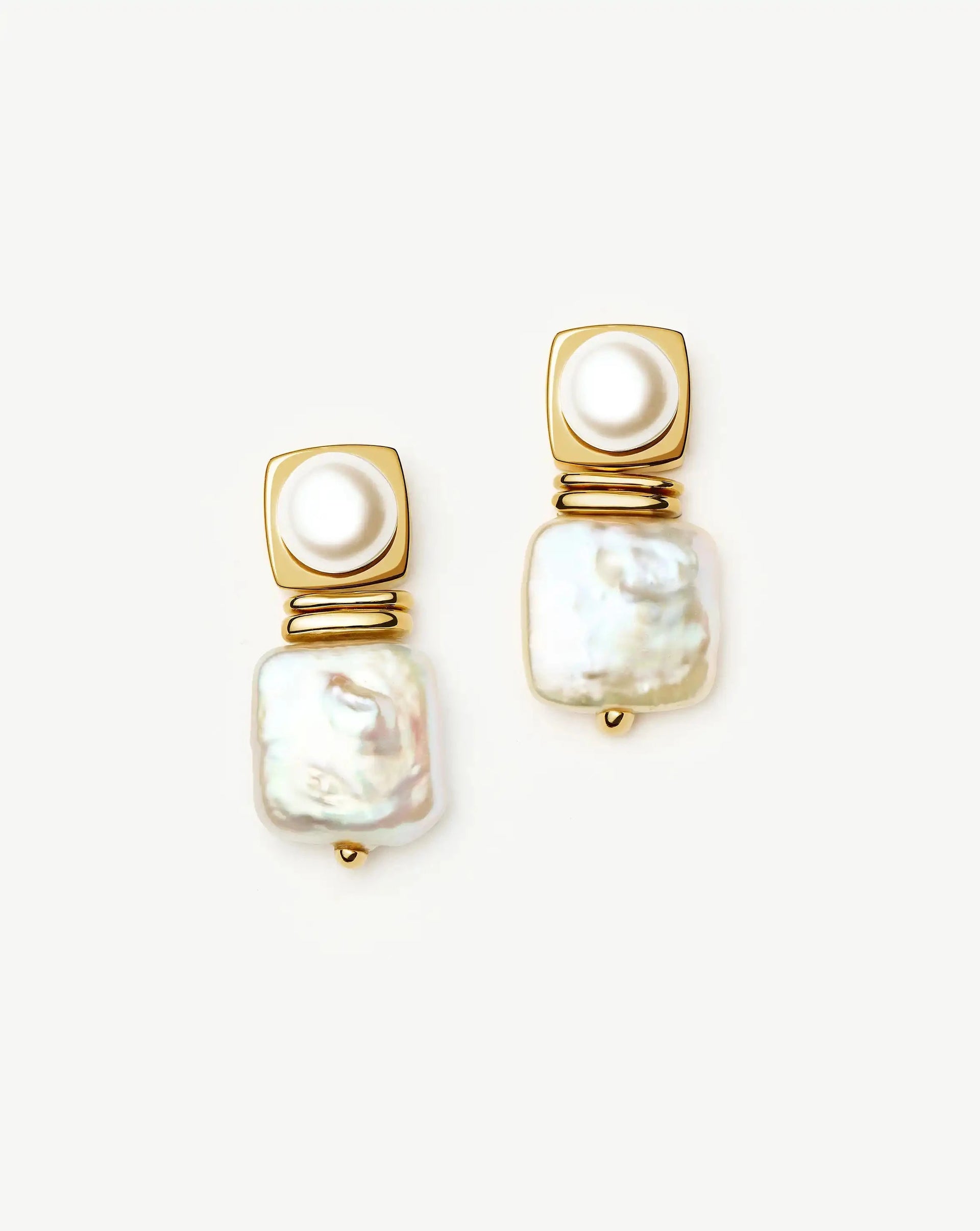 Square Pearl Small Stud Earrings | 18ct Gold Plated - 18ct Gold Plated/pearl