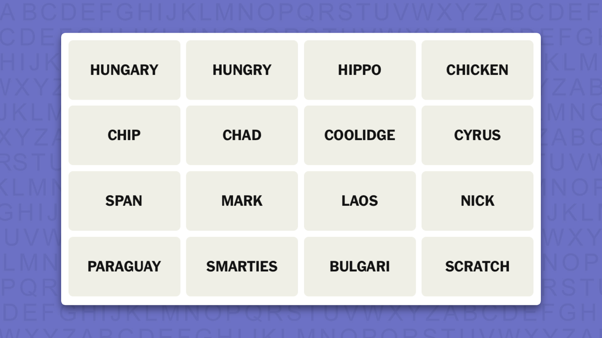 NYT Connections hints for game 1223 on a purple background