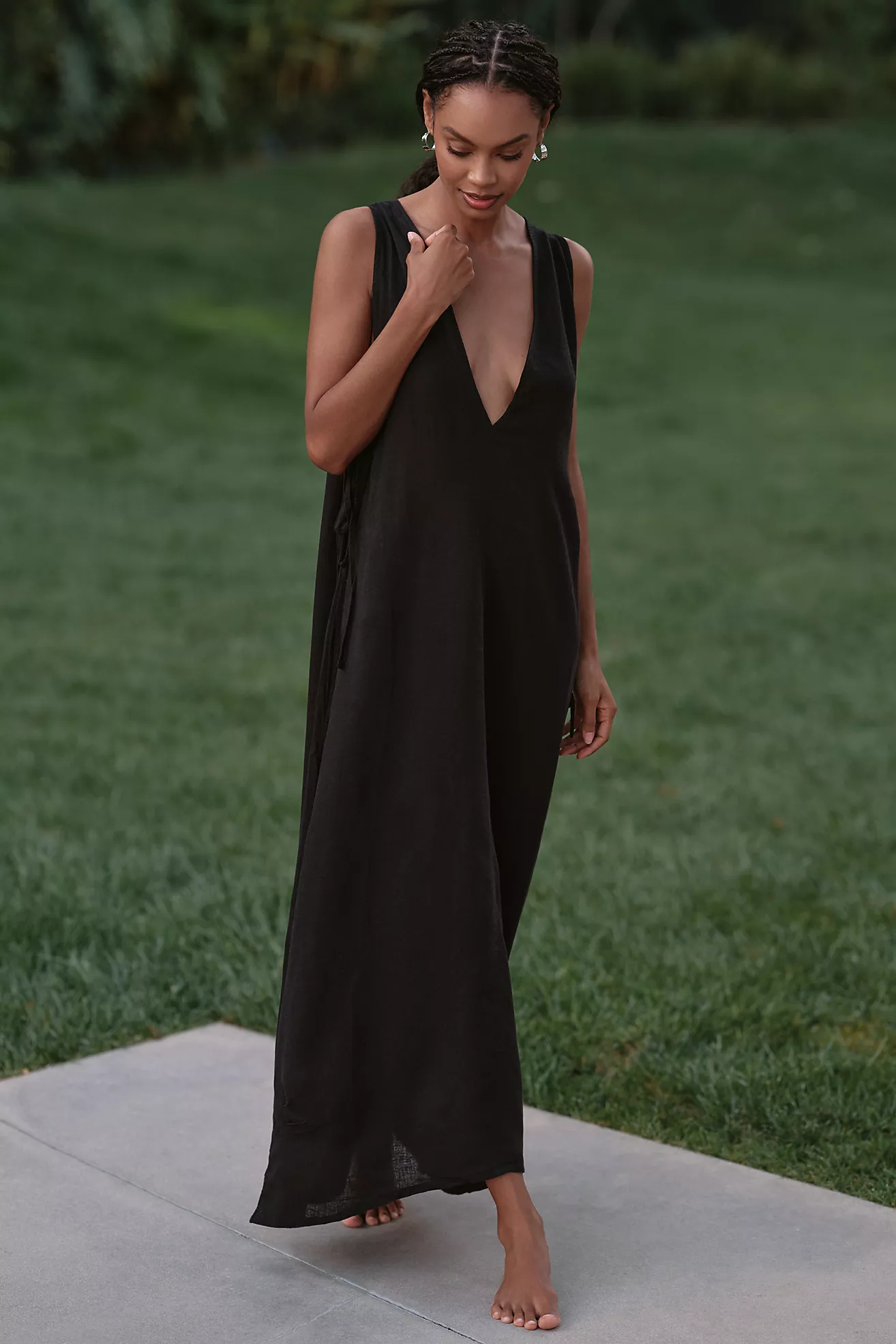 Celandine Plunge-Neck Maxi Dress