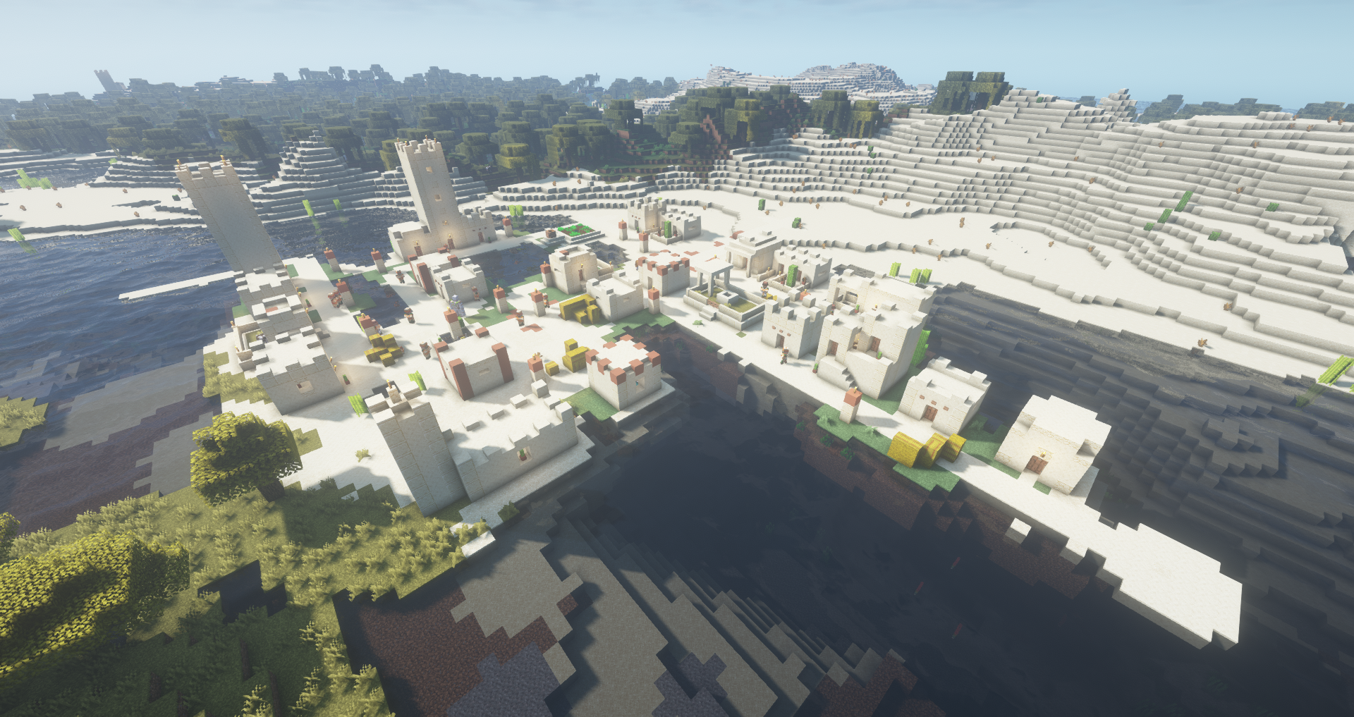 Minecraft - a desert village spawned on top of a lake