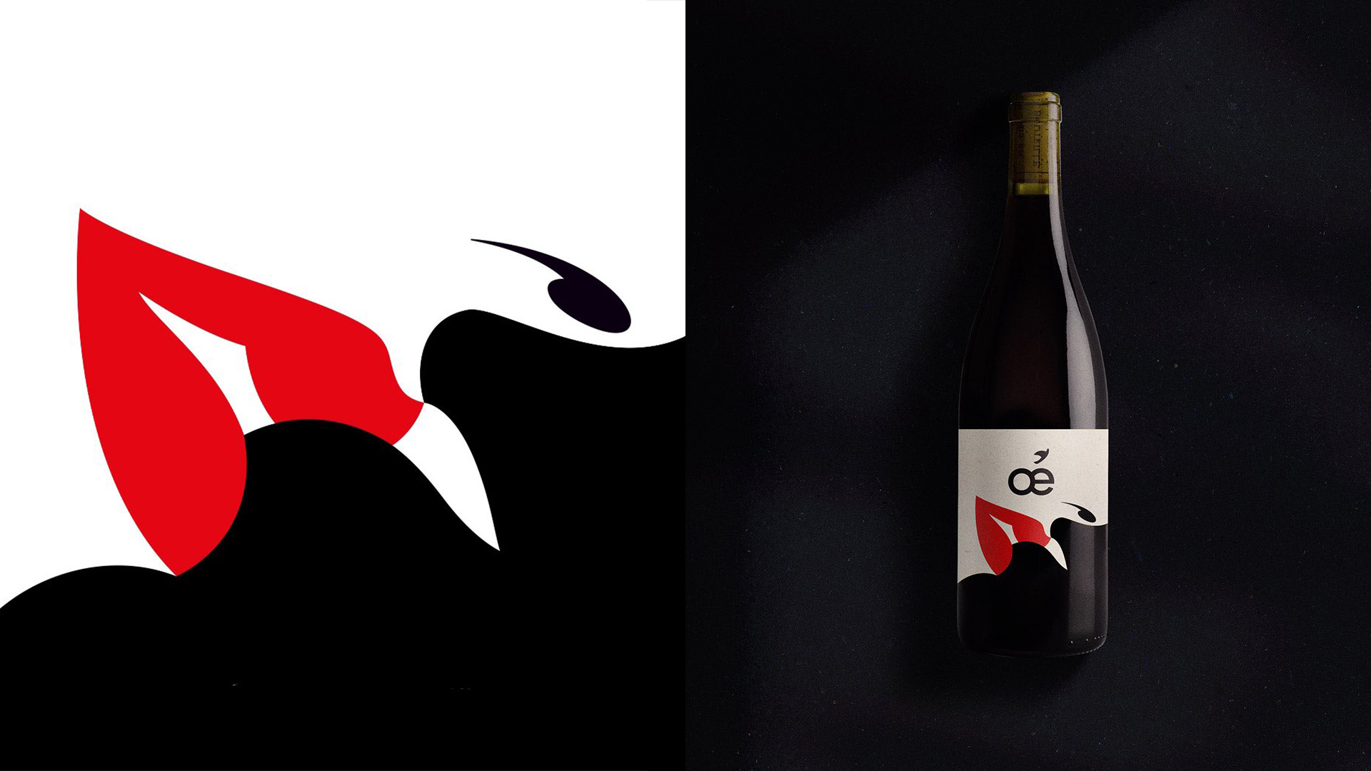 Wine label design featuring monochromatic illusion of lips meeting