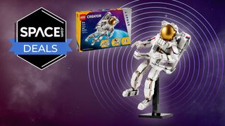 Lego 3-in-1 astronaut set on a starry background with Space.com deals logo in the top-left corner