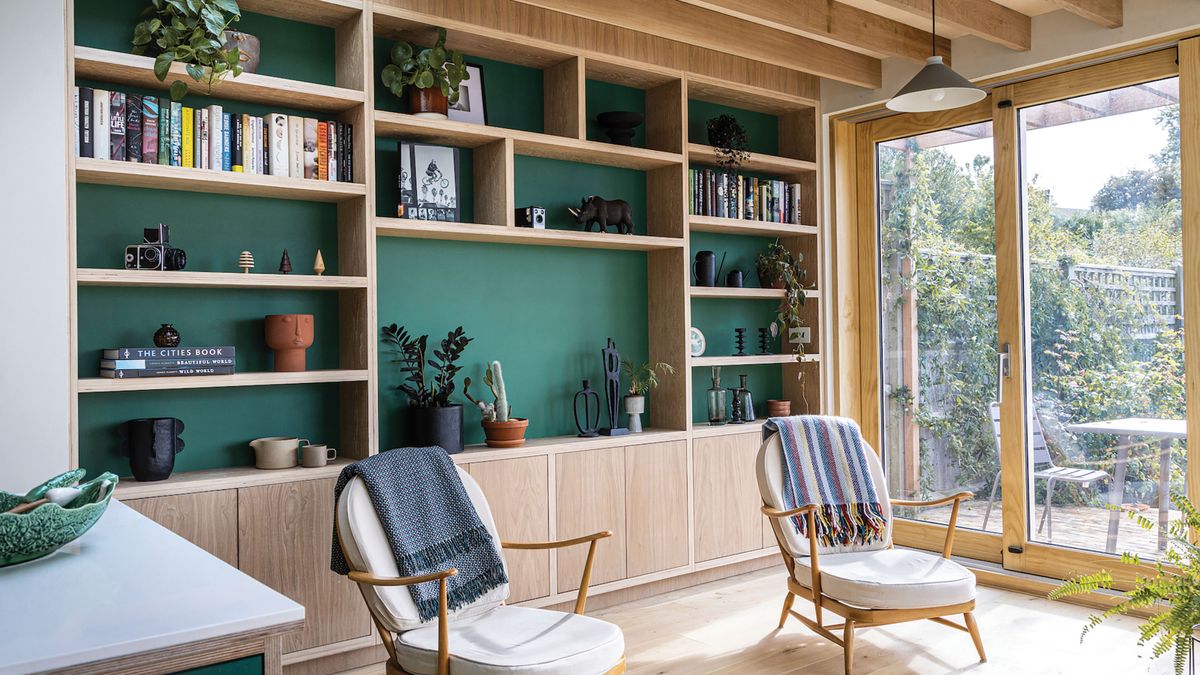 living room with wooden furniture