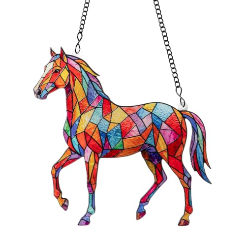 Argodaze Horse Stained Glass Suncatcher - 7.08 Inch Handmade Window Hanging Ornament, Indoor Outdoor Home Garden Decoration, Birthday Mother Day for Mom Women Men Horse Lovers Friends