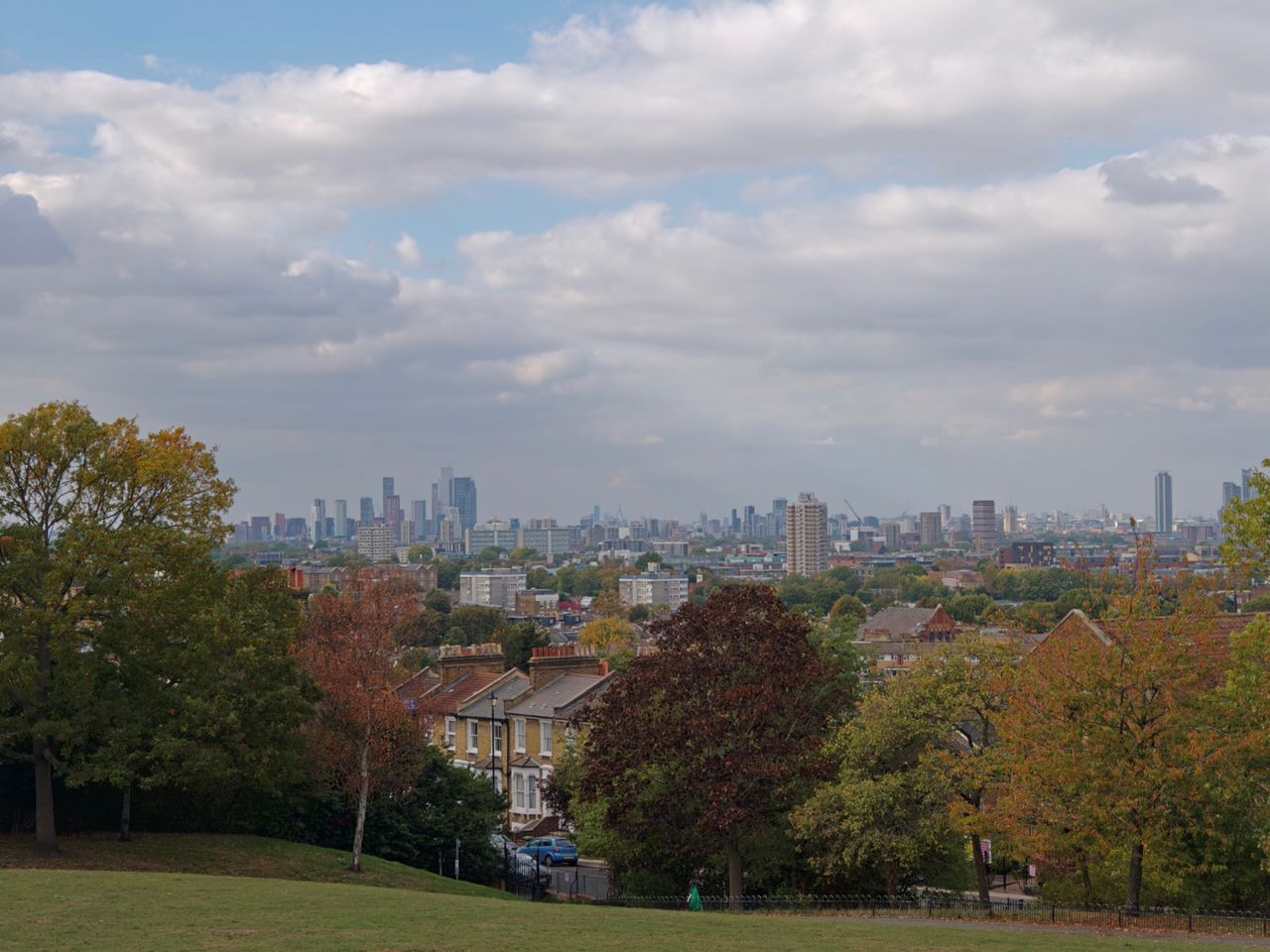A view of London from a park