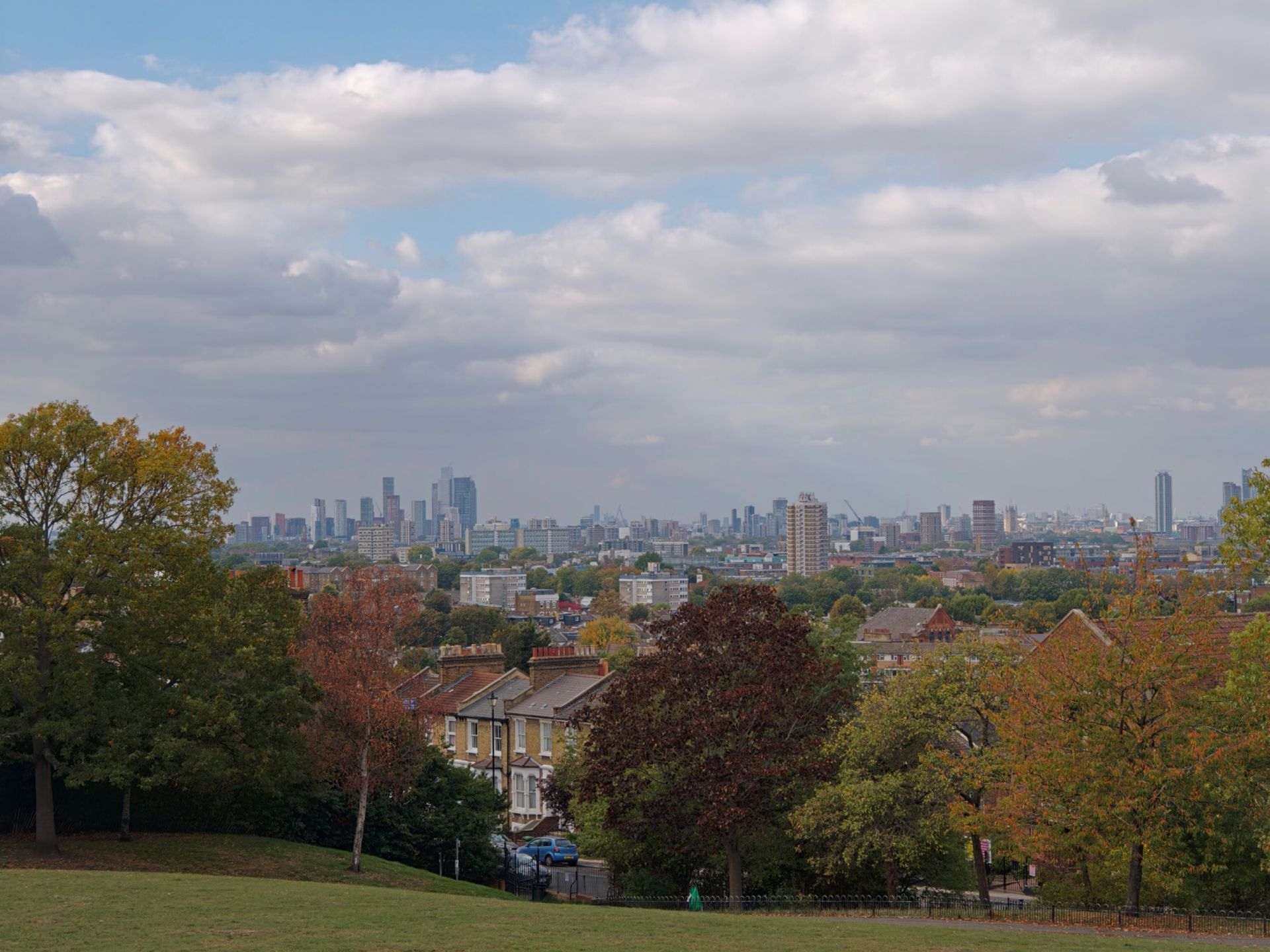 A view of London from a park