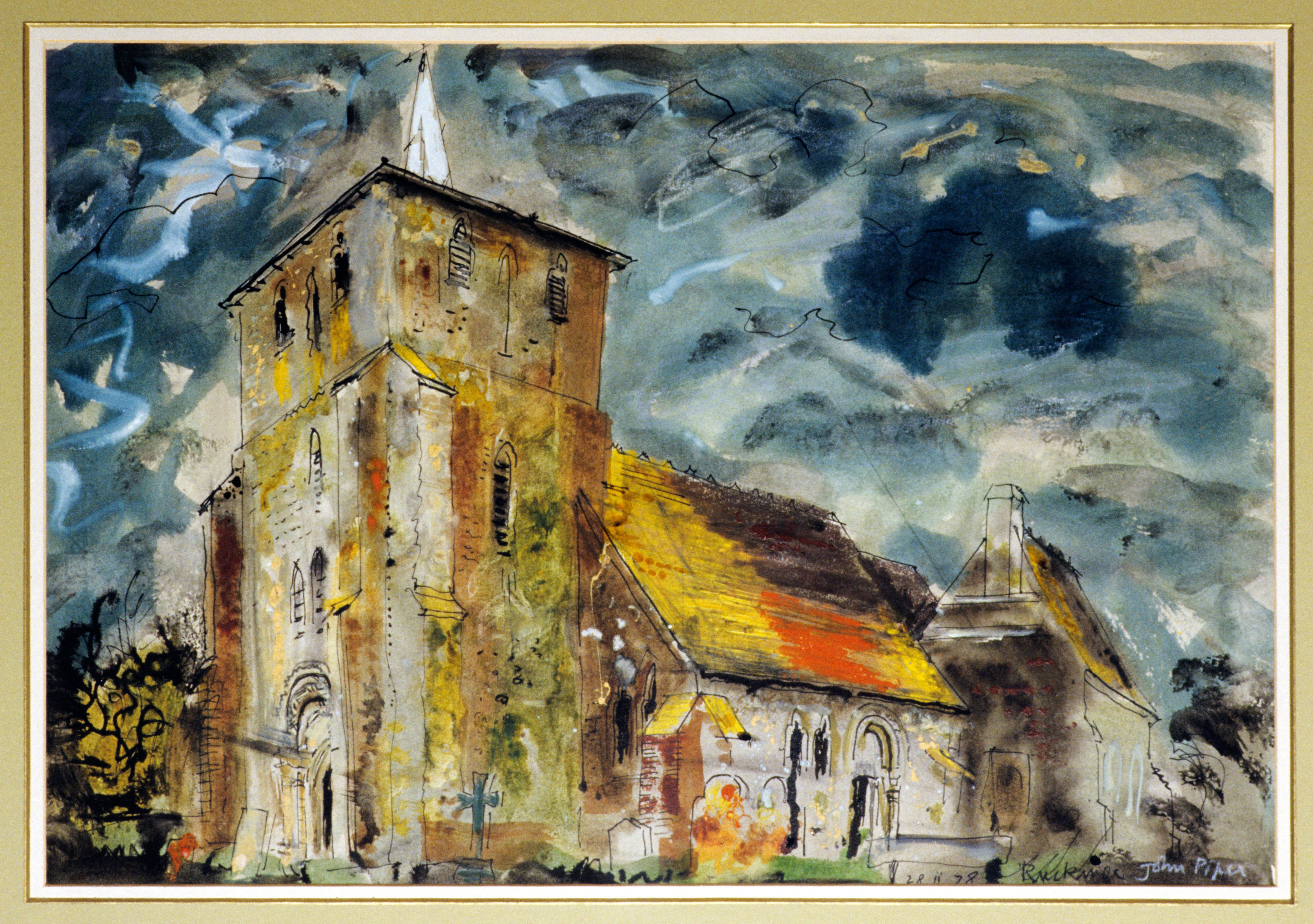 Ruckinge Church, watercolour by John Piper, Rye Art Gallery