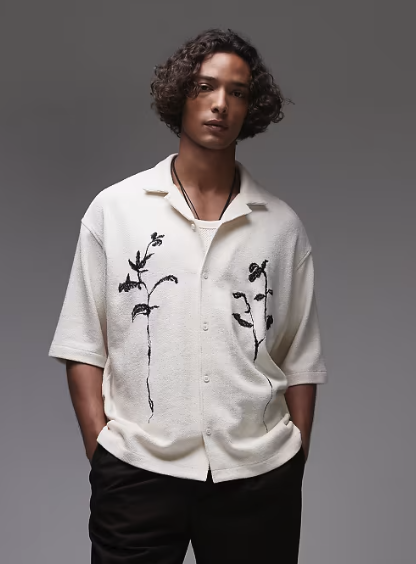 Textured button through jersey shirt 