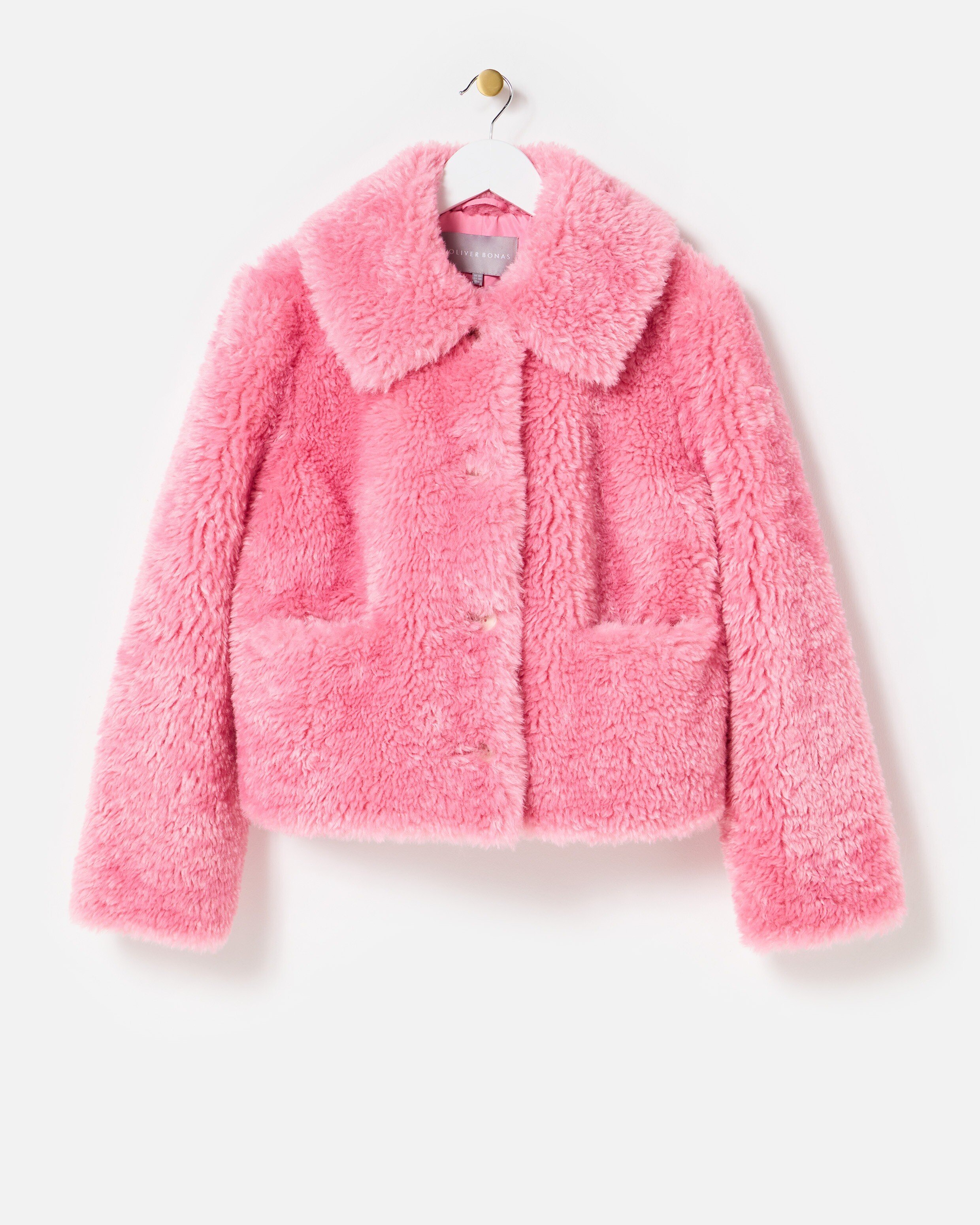 Pink Shaggy Faux Fur Coat | Oliver Bonas