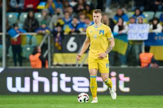 Volodymyr Brazhko of Ukraine controls the ball during the UEFA EURO 2024 Play-Offs final match between Ukraine and Iceland at Tarczynski Arena on March 26, 2024 in Wroclaw, Poland. (Photo by Rafal Oleksiewicz/Getty Images)