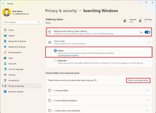 Windows 11 indexing settings for performance