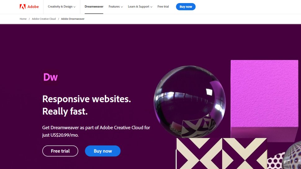 Website screenshot for Adobe Dreamweaver
