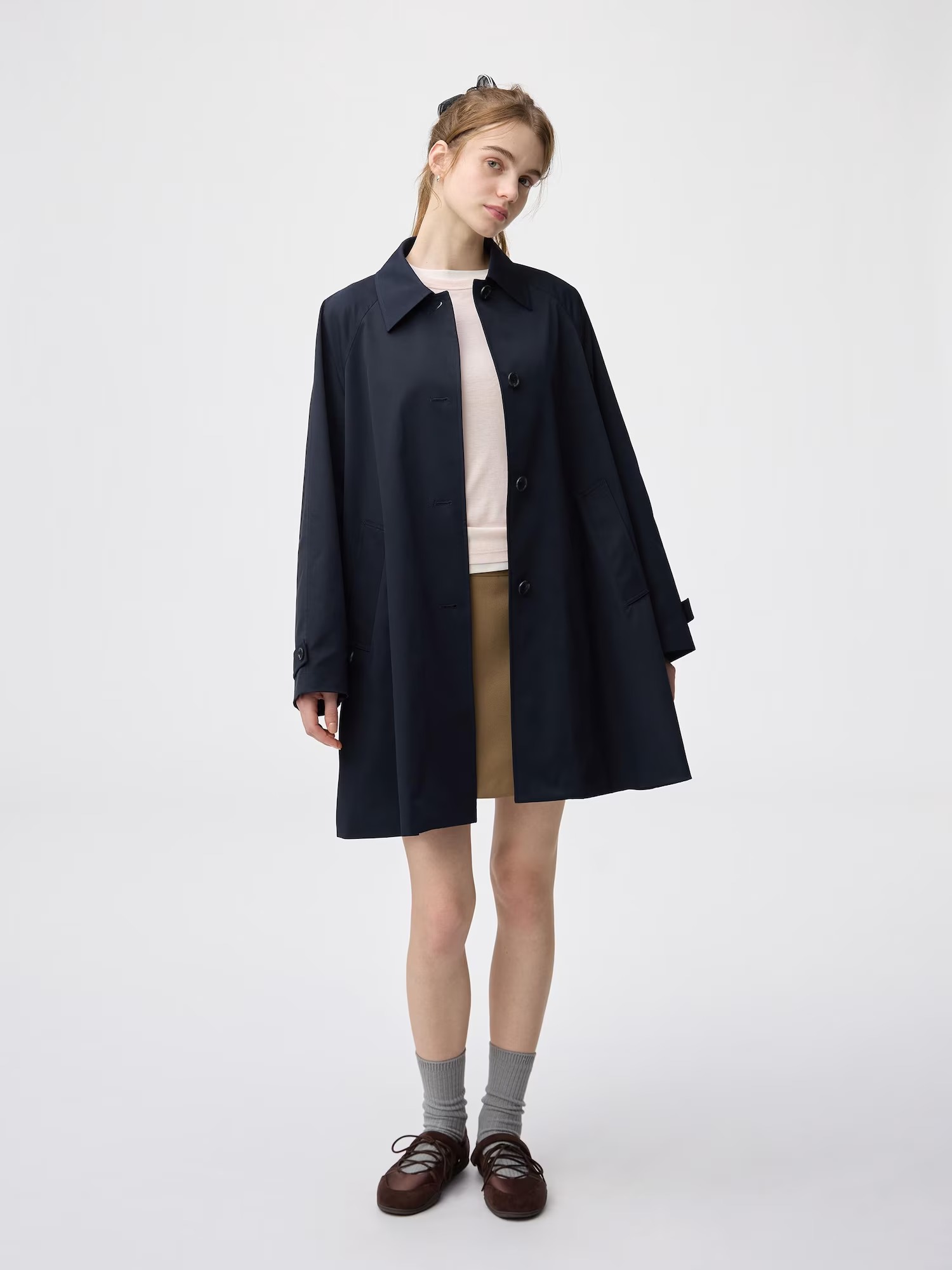 GU Balmacaan A-Line Half Coat.