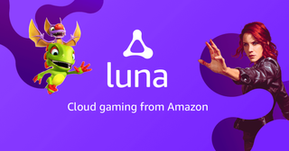 The Amazon Luna+ logo against a purple background with gaming characters, Yooka Laylee and Jesse from Control