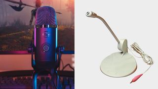 A comparison between a Blue Yeti and an old Califone microphone.