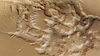 an overhead view of mars canyons