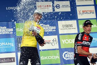 Stephen Cummings celebrates his overall win of the 2016 Tour of Britain