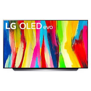 A product shot of the LG C2 TV on a white background