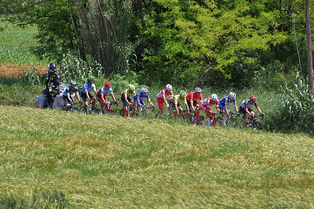 A 12-rider breakaway during stage 18 from Abbiategrasso to Prato Nevoso at the Giro d'Italia