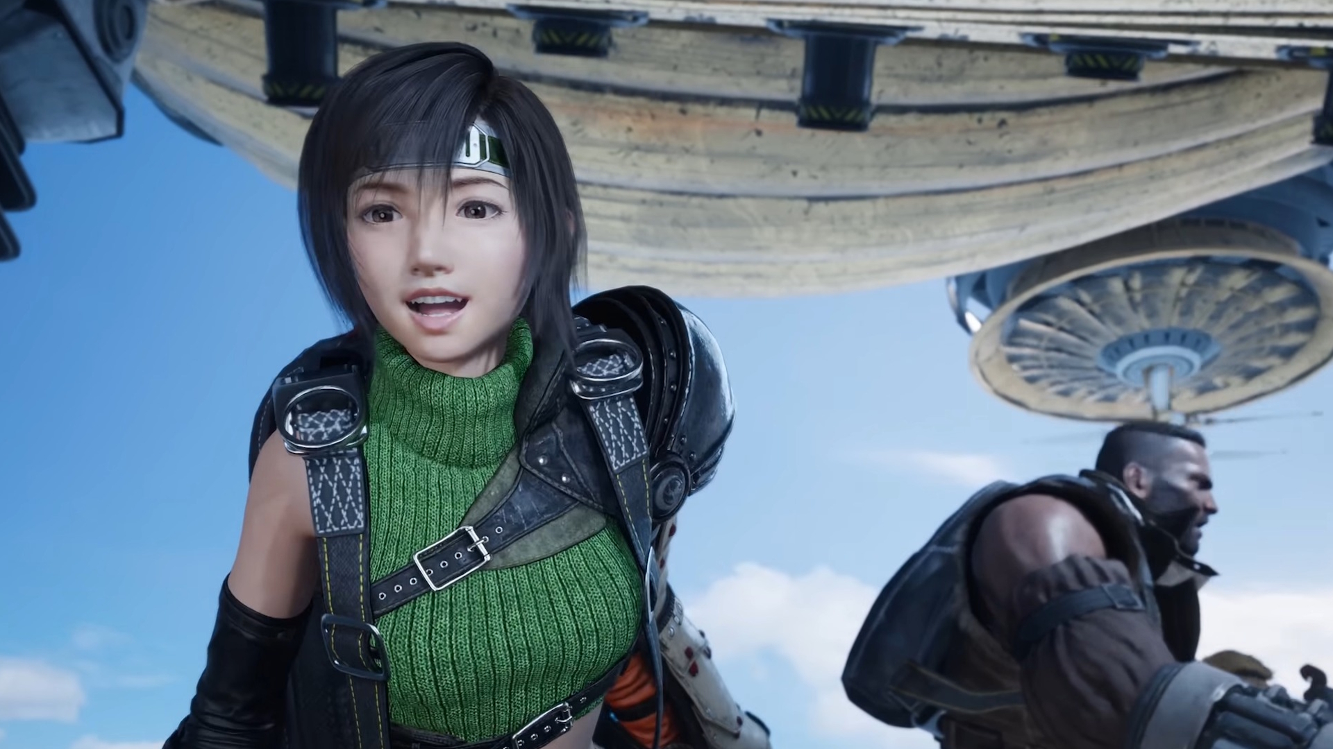 Final Fantasy 7 Revelation characters looking down from airship