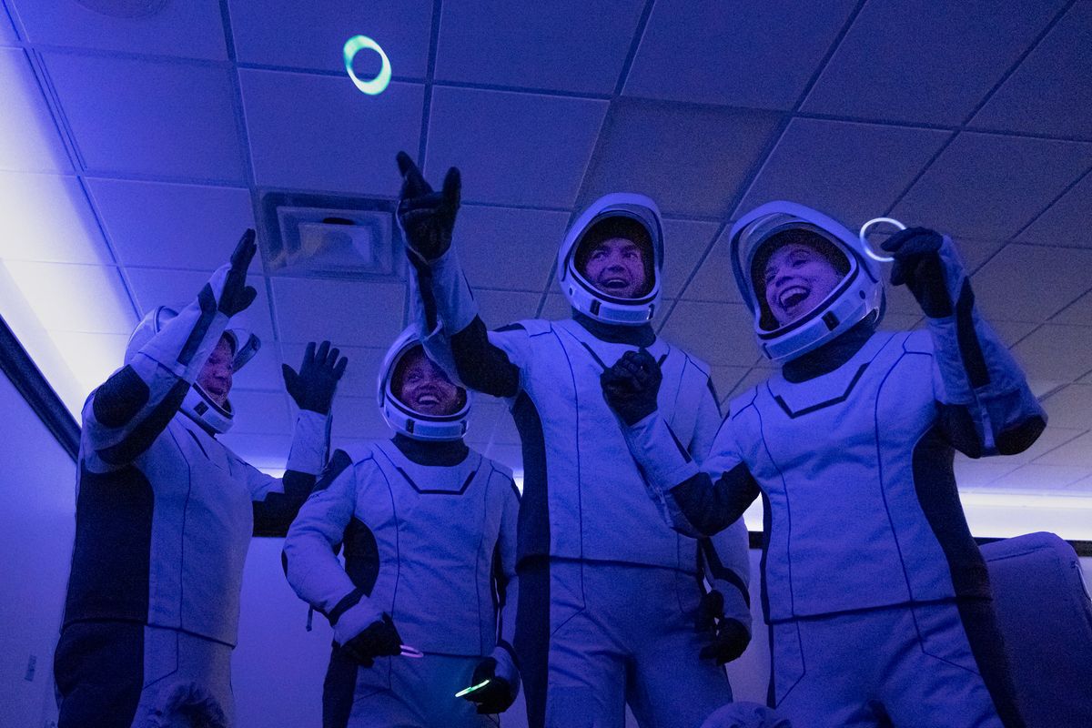 The four Inspiration4 crewmembers shortly before boarding their Crew Dragon capsule, a vehicle named Resilience.