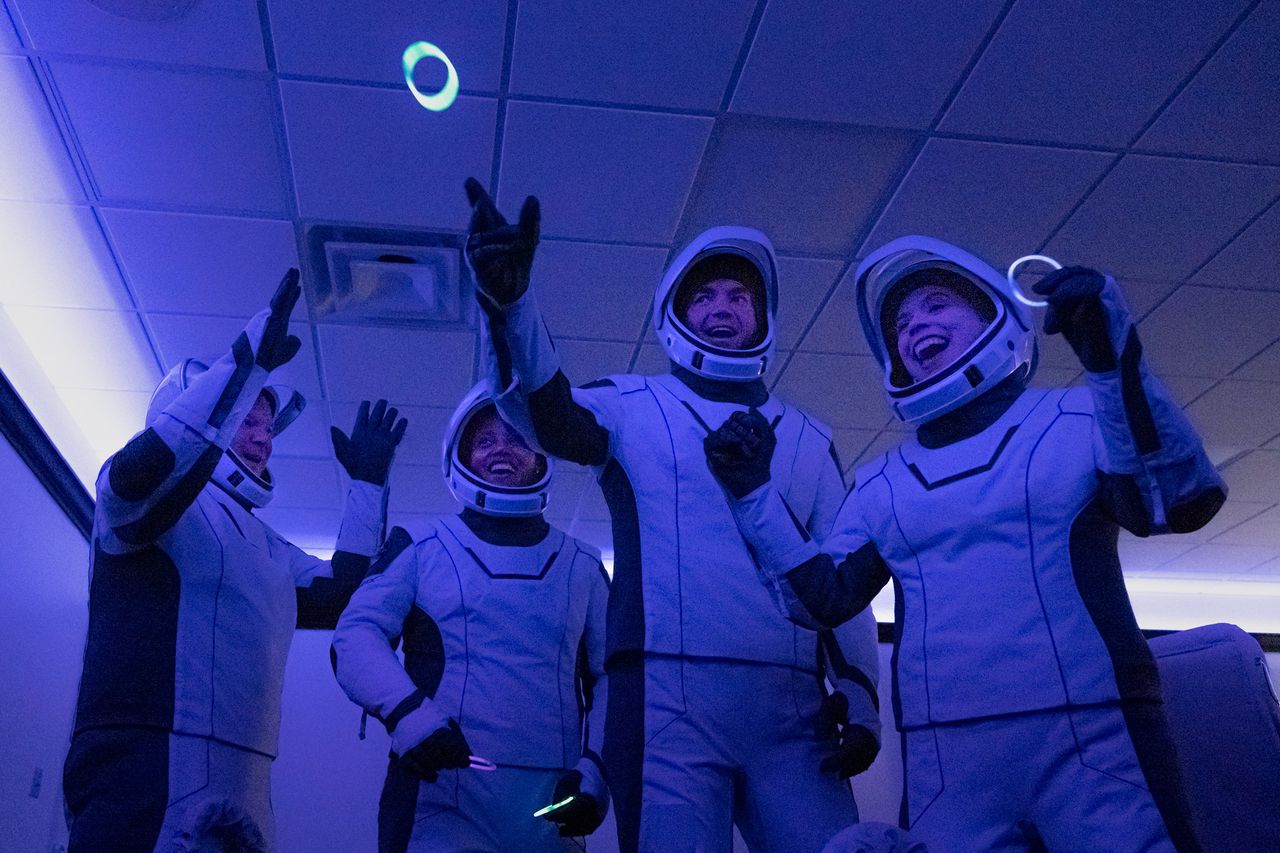 The four Inspiration4 crewmembers shortly before boarding their Crew Dragon capsule, a vehicle named Resilience.