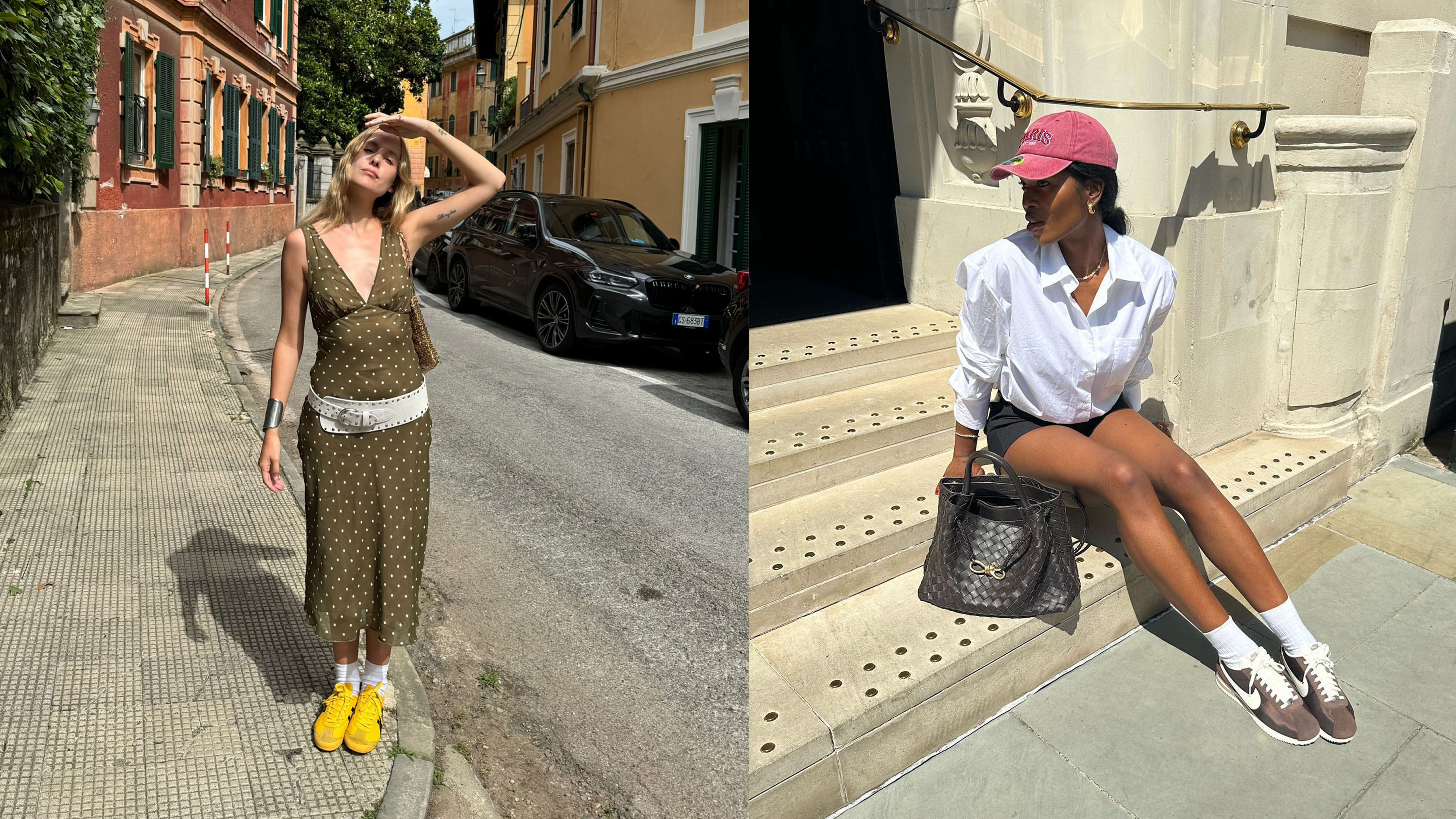 Two women in sneakers outfits
