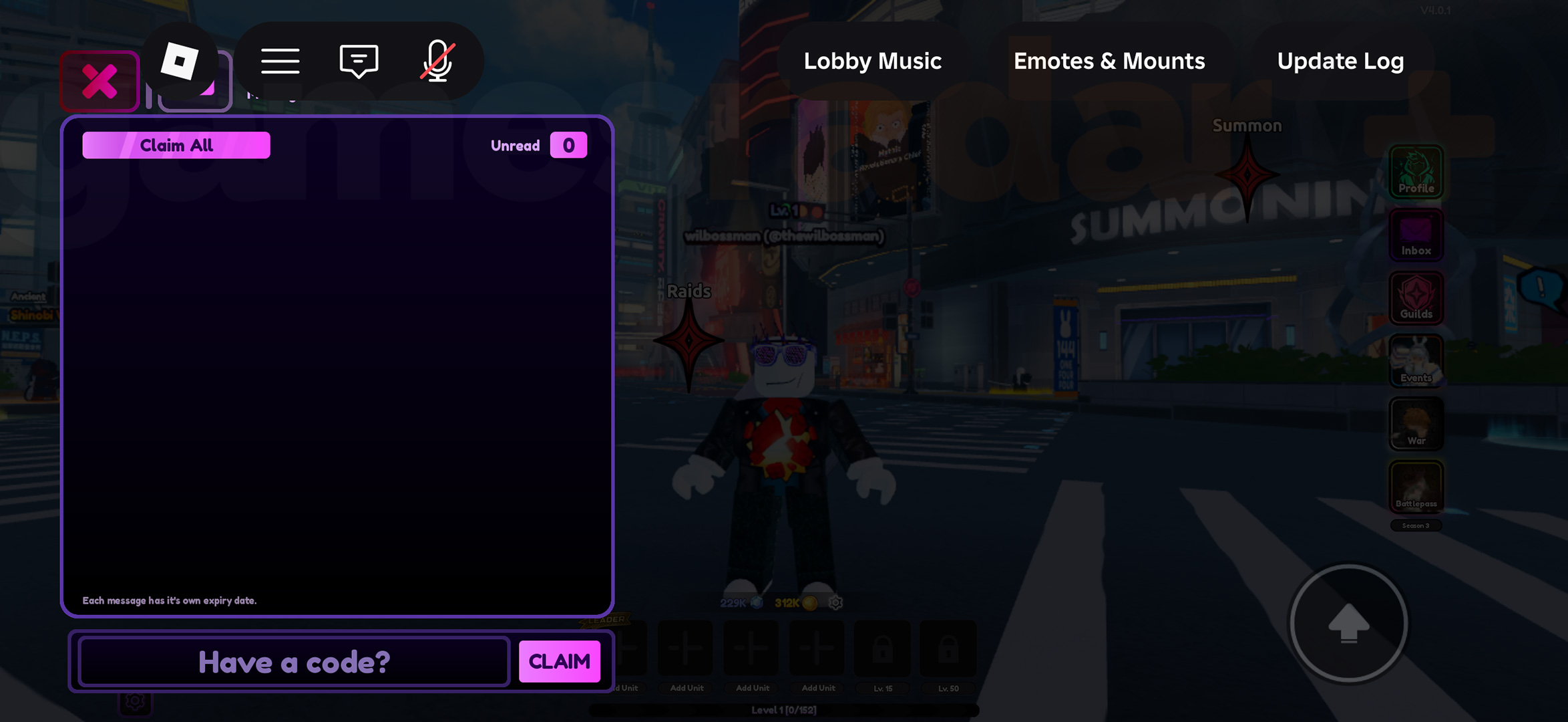 The menu used to redeem Universal Tower Defense Z codes