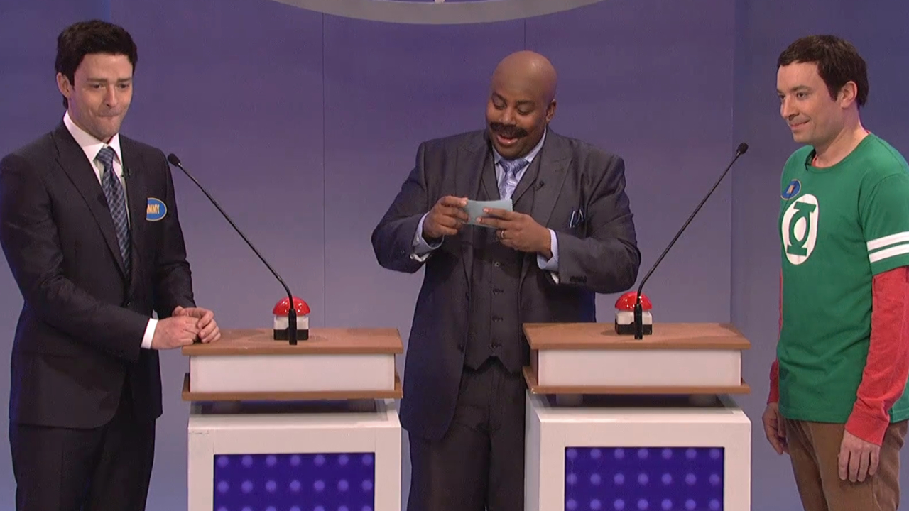 Justin Timberlake as Jimmy Fallon, Kenan Thompson as Steve Harvey, and Jimmy Fallon as Jim Parsons on SNL