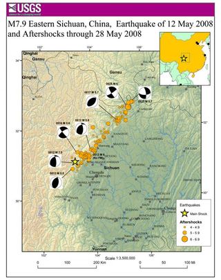 The area hit by the 2008 Wenchuan earthquake and aftershocks.