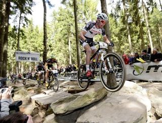 Lukas Flueckiger (Trek World Racing) in action in Nove Mesto, Czech Republic