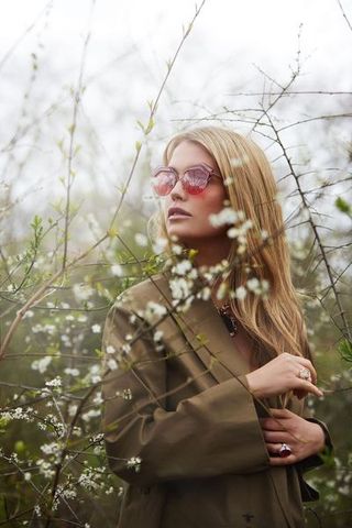 People in nature, Photograph, Eyewear, Beauty, Blond, Glasses, Fashion, Tree, Branch, Spring,