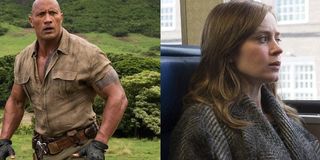 Jumanji: Welcome To The Jungle Dwayne Johnson The Girl On The Train Emily Blunt split image with bot