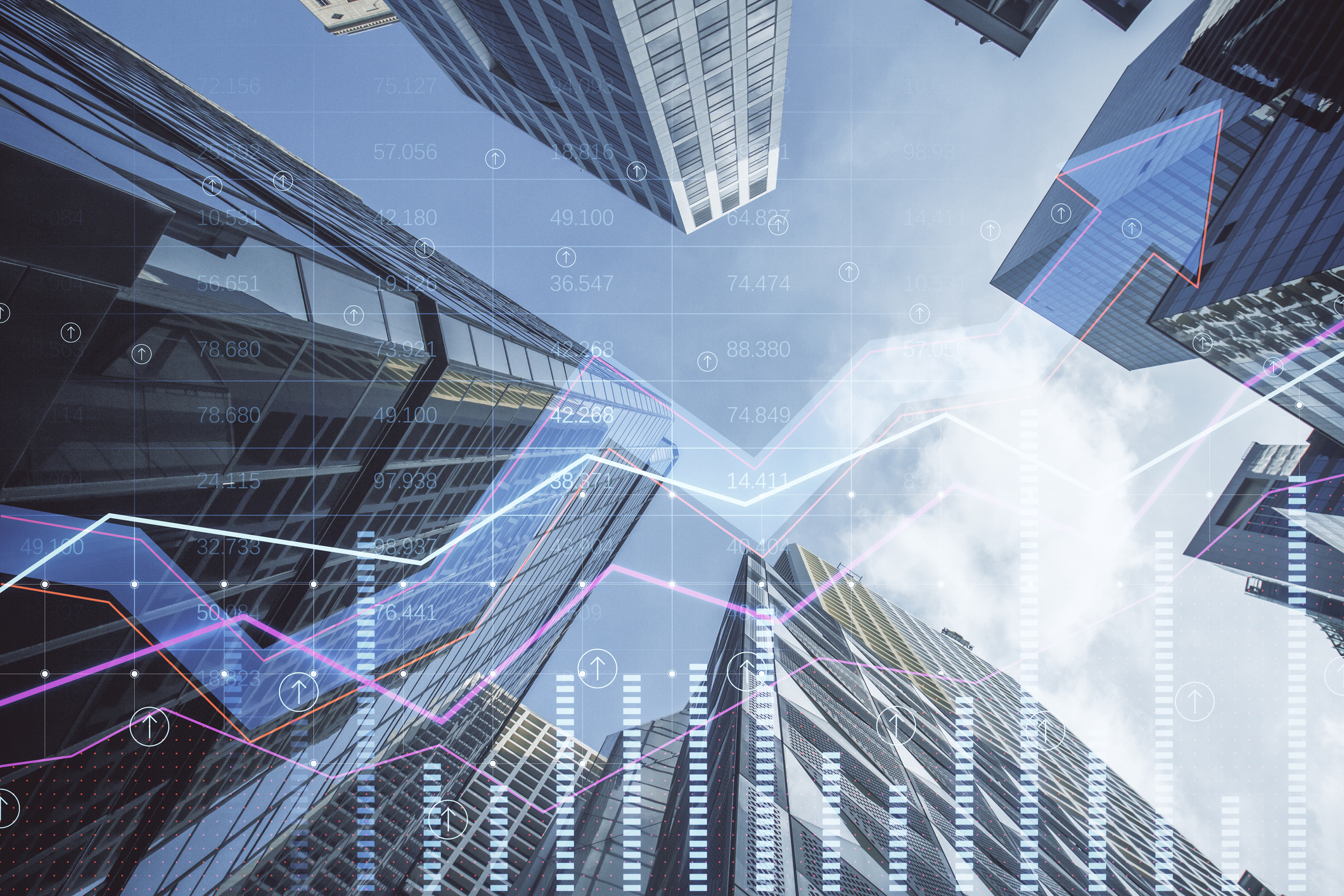 MoneyWeek ETF portfolio: abstract business chart on blurry city backdrop